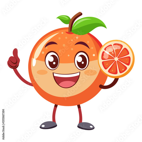 Cute Grapefruit character giving a thumbs up with smile, showing approval on white background