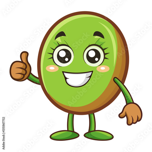 Cute Kiwi  character giving a thumbs up with smile, showing approval on white background