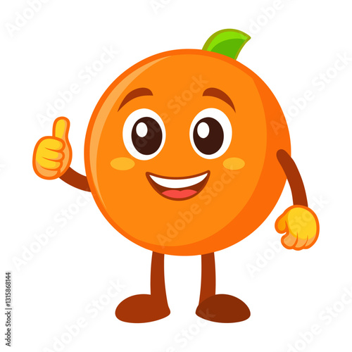 Cute Orange character giving a thumbs up with smile, showing approval on white background