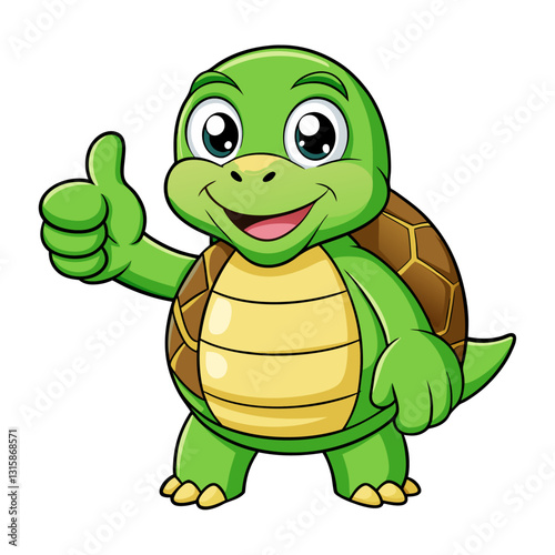 Cute Tortoise character giving a thumbs up with smile, showing approval on white background