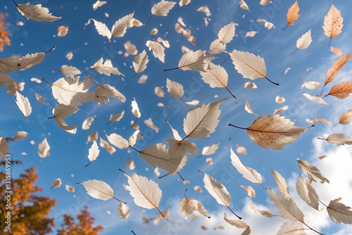 Autumn Sky with Floating White Ash Leaves