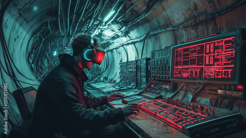 A dystopian hacker hideout deep in an abandoned subway tunnel