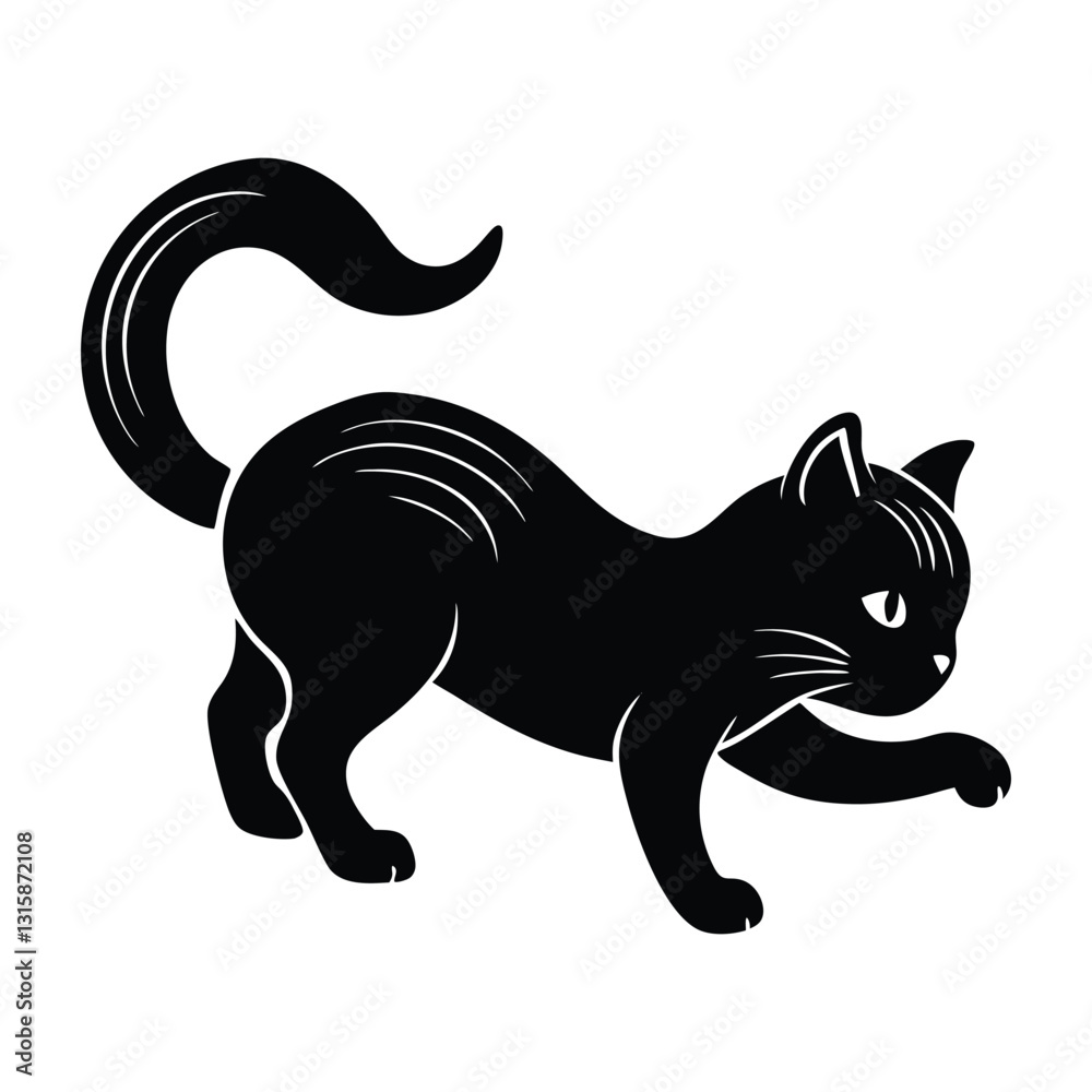 Fototapeta premium Kitten Chasing Its Own Tail in a Playful Spin Silhouette
