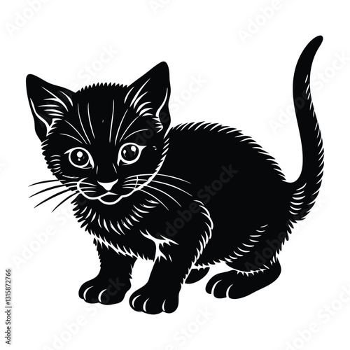 Kitten Crouching Low, Ready to Pounce in Silhouette