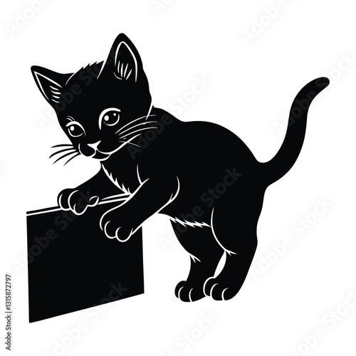 Kitten Climbing onto a Ledge with Paws Gripping the Edge Silhouette