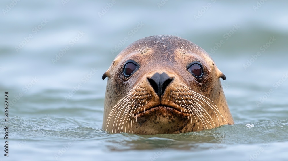 Fototapeta premium Close-Up of a Curious Seal Swimming in Calm Ocean Waters
