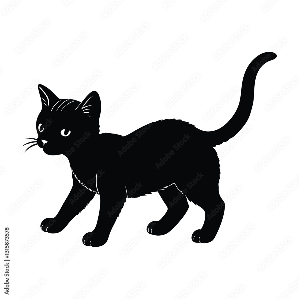 Kitten Exploring with Tiny Steps and Tail Straight Up Silhouette Kitten Exploring with Tiny Steps and Tail Straight Up Silhouette