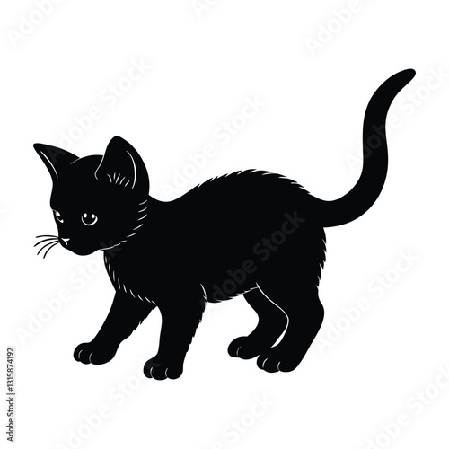 Kitten Exploring with Tiny Steps and Tail Straight Up in Silhouette