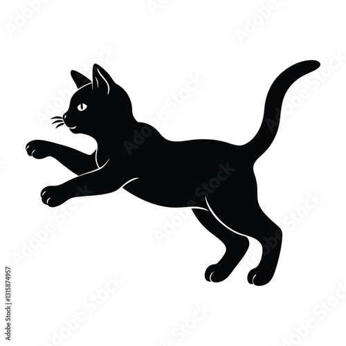Kitten Hopping Forward in an Energetic Leap in Silhouette