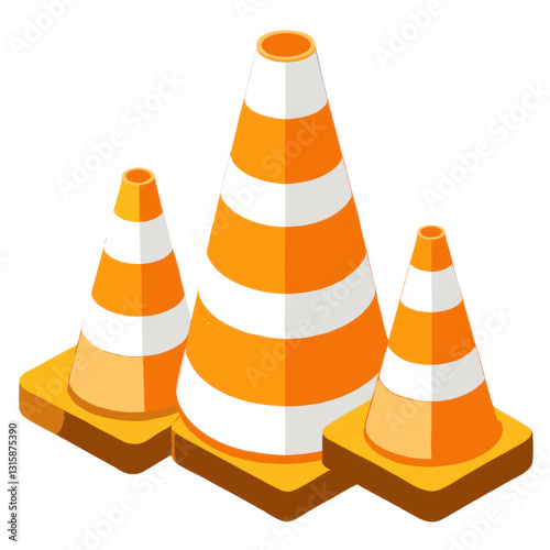 Three orange and white traffic cones of varying sizes are stacked together, symbolizing safety and caution. bright colors and distinct design make them easily noticeable for road safety purposes