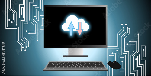 Cloud storage in device icon in a modern flat style. Perfect for data, backup, technology, internet, online, security, digital, file, sync, and computing designs. Ideal for tech and network projects.