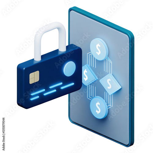Digital padlock 3D icon symbolizing secure online transactions and finance.