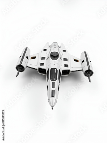 Futuristic spaceship model on a white isolated background.