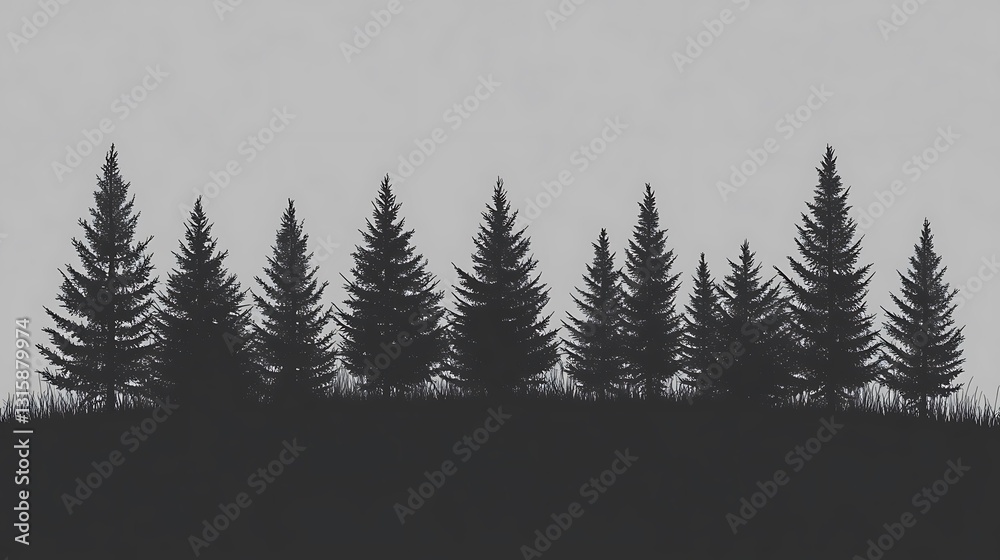 Obraz premium Silhouetted forest, hill, sky, nature, banner