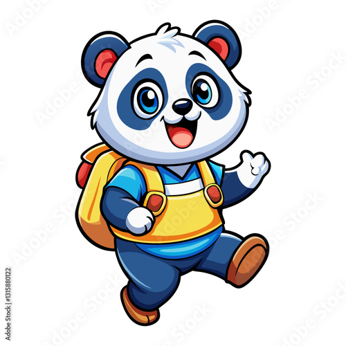 baby panda with school bag jump happy face on white background