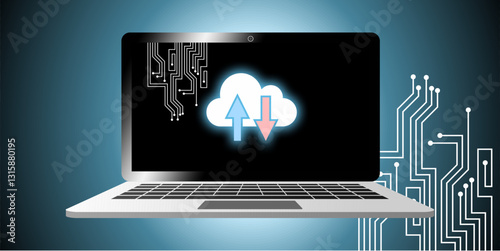 Cloud storage in device icon in a modern flat style. Perfect for data, backup, technology, internet, online, security, digital, file, sync, and computing designs. Ideal for tech and network projects.