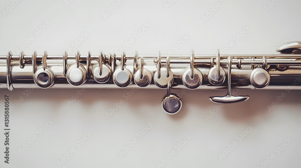 Fototapeta premium Close-up of a Silver Flute, Musical Instrument