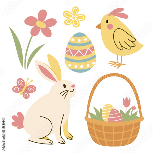 easter basket with eggs and bunny