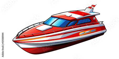 A sleek. red and white motorboat designed for leisure and travel on water. isolated on white background