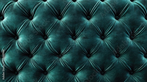 A luxurious teal upholstered surface featuring a buttoned diamond pattern