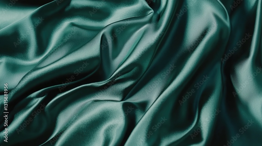 Fototapeta premium Green fabric for draped folds. Abstract texture, silky surface, elegant background.