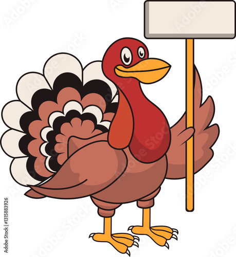 Thanksgiving Turkey Character with Cute Cartoon Design. Vector Illustration.