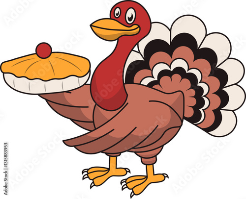 Thanksgiving Turkey Character with Cute Cartoon Design. Vector Illustration.