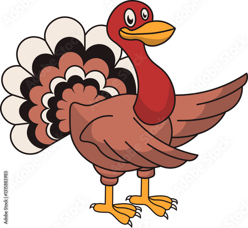 Thanksgiving Turkey Character with Cute Cartoon Design. Vector Illustration.