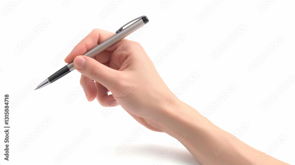 Pointing pen in the hand above white background Pointing pen in the hand above white background