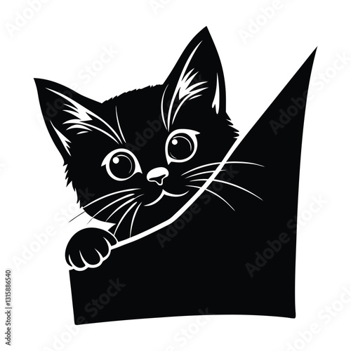 Mischievous Kitten Peeking Out from Behind an Object
