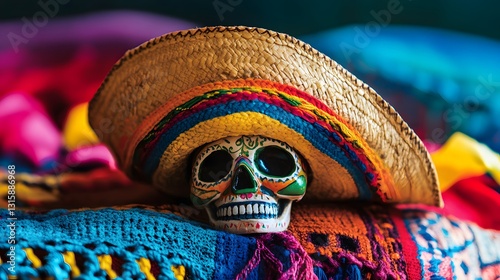 Dia de Muertos: Colorful Calavera in Sombrero photo
