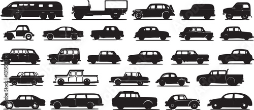 Vintage Racing car silhouette vector black outline