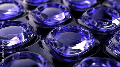 Fototapeta Naklejka Na Ścianę i Meble -  Abstract Blue Gems: A Close-Up Macro Photography of Shiny, Reflective, Jewel-like Objects