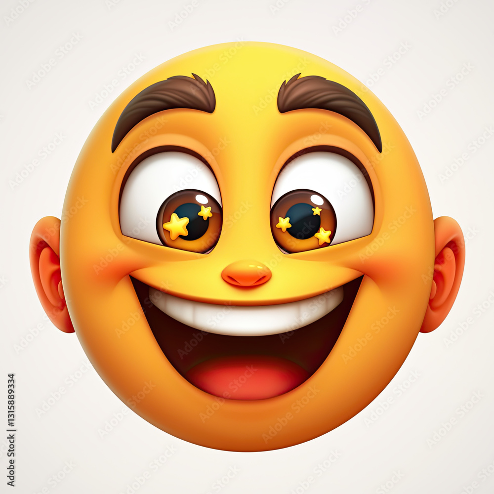 Fototapeta premium Happy cartoon face with stars in eyes, smiling joyfully and brightly