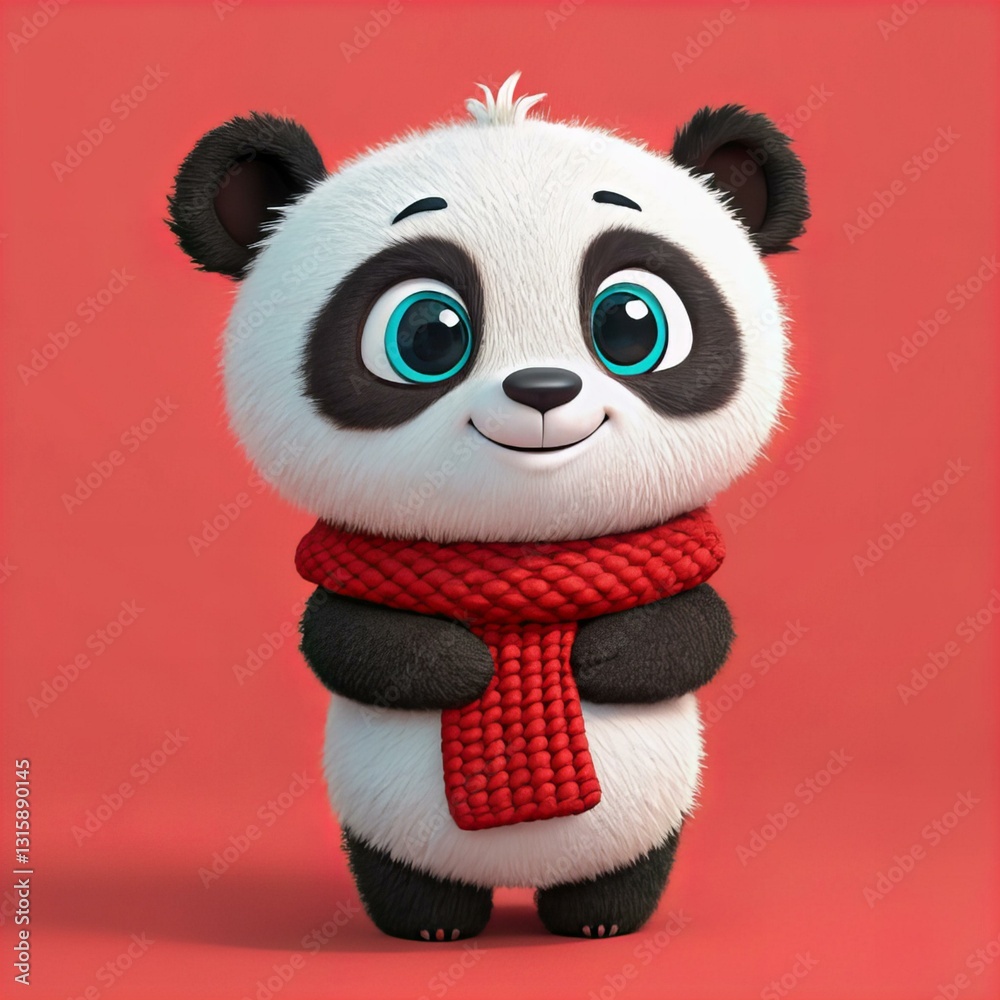 Fototapeta premium Adorable Cartoon Panda Bear Baby Teddy Toy with Heart - Cute Wildlife Character Illustration for Kids