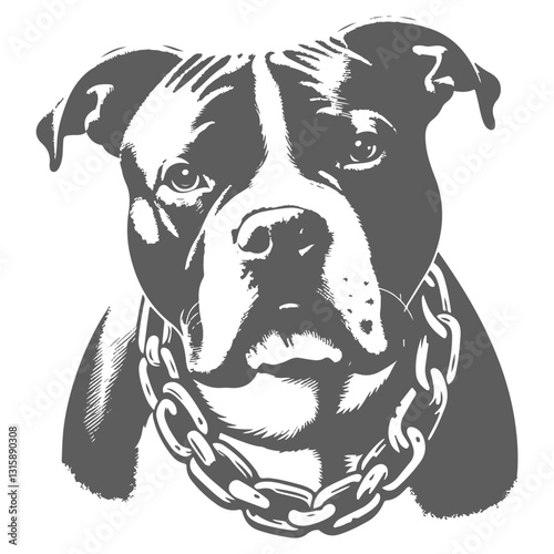 Cute American Bully Wearing a Chain Necklace – Adorable Dog Illustration