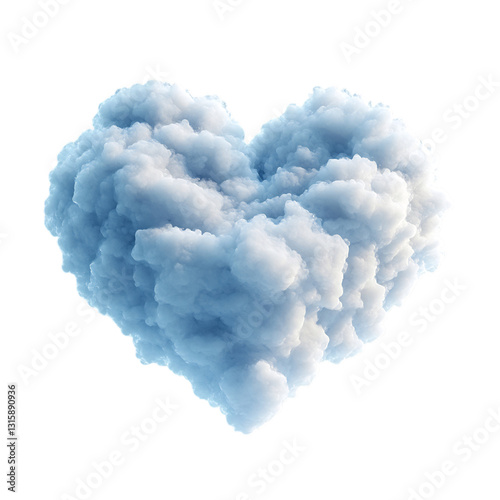 A Fluffy 3D Heart Shaped Cloud with Soft Glowing Edges Isolated on Transparent Background