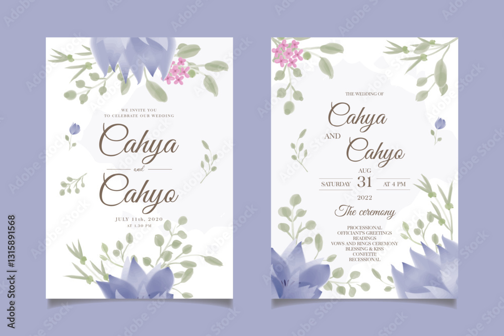 Obraz premium Floral Wedding Invitation Design, Purple Flowers, Save the Date