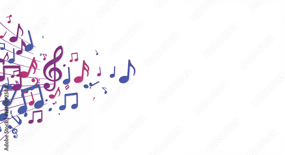 A dynamic arrangement of neon music notes against a stark white background, creating a high-contrast visual, modern design, modern flat vector style illustration A dynamic arrangement of neon music notes against a stark white background, creating a high-contrast visual, modern design, modern flat vector style illustration
