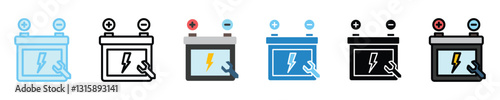 Battery multi style icons set. use for modern concept, print, UI, UX kit, web and app development. Vector EPS 10, related to car service, auto garage, car spare part.