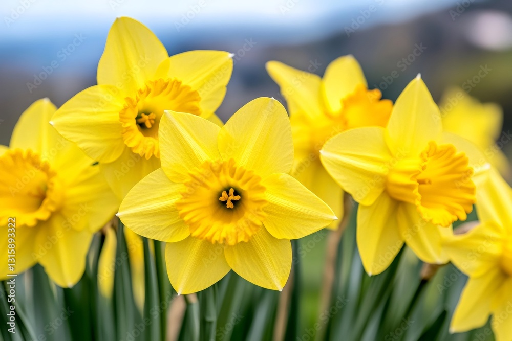 Yellow daffodils blooming in spring, bringing joy and color to the landscape Yellow daffodils blooming in spring, bringing joy and color to the landscape