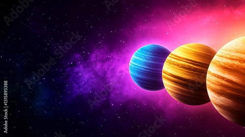 Pixelated Planets In Glowing Nebulae Space Scene
