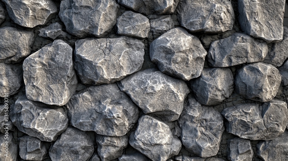 A textured close up of stacked natural gray stone wall A textured close up of stacked natural gray stone wall