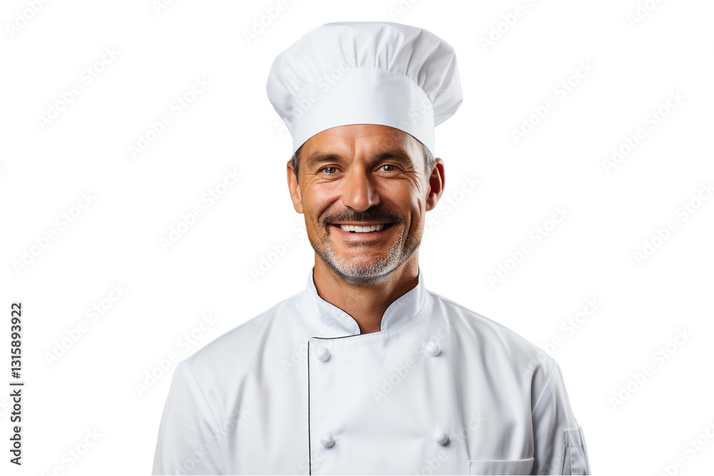 Professional Chef in Uniform Smiling Confidently Isolated on Transparent Background Professional Chef in Uniform Smiling Confidently Isolated on Transparent Background