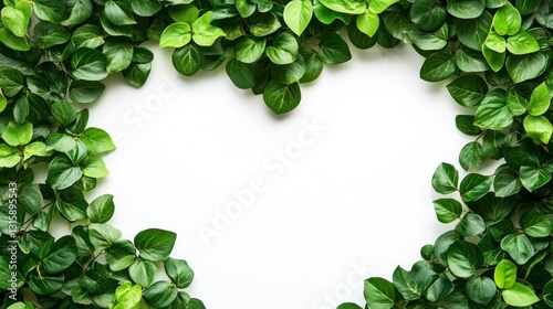 Green Leaves Create Heart Shape Frame on White Background Design Element