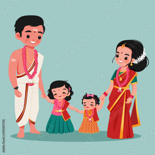 Indian Family Celebrating Ayush Homa Puja in Traditional Attire