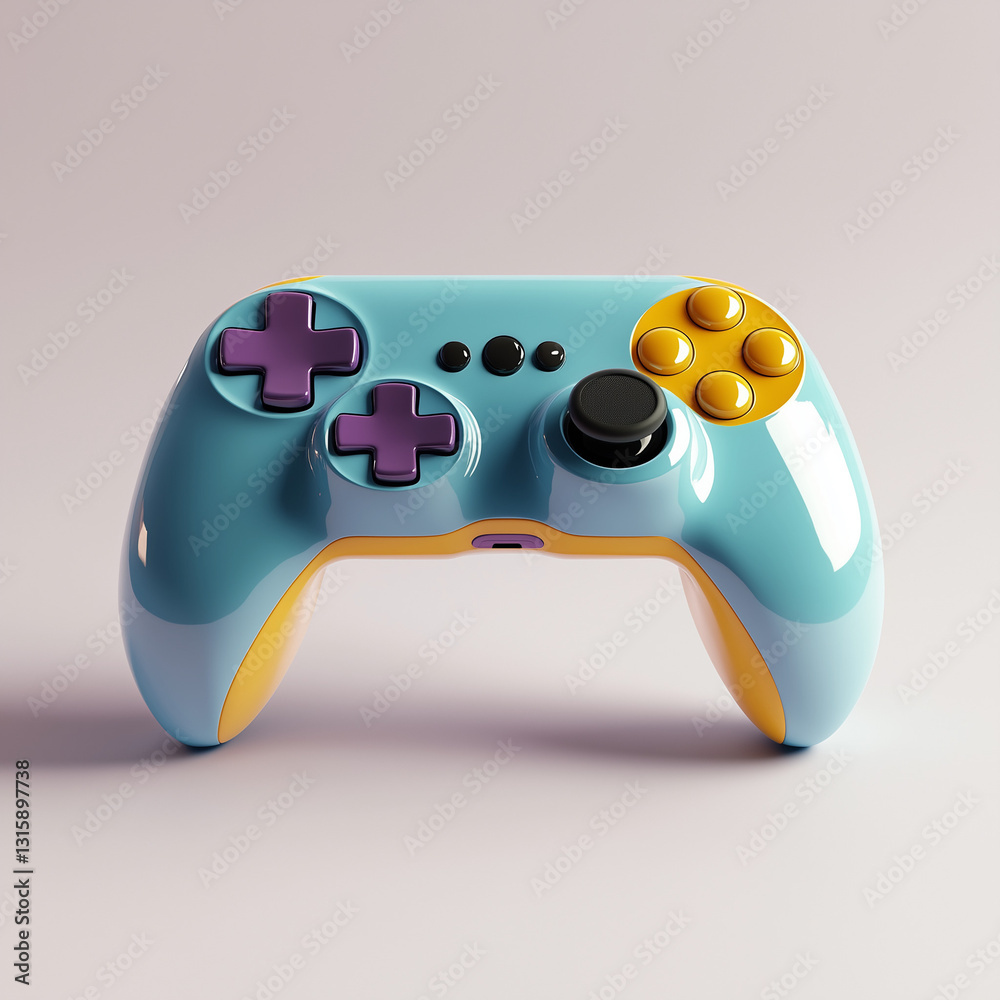 Colorful Gaming Controller with Modern Design, Featuring Vibrant Buttons and Joystick