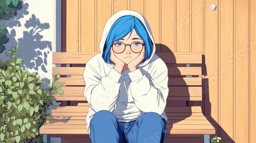Lofi anime sad girl illustration

