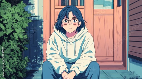Lofi anime sad girl illustration
