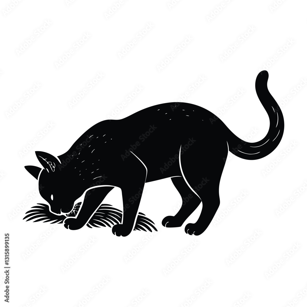Fototapeta premium Cat Investigating the Ground with Alert Senses